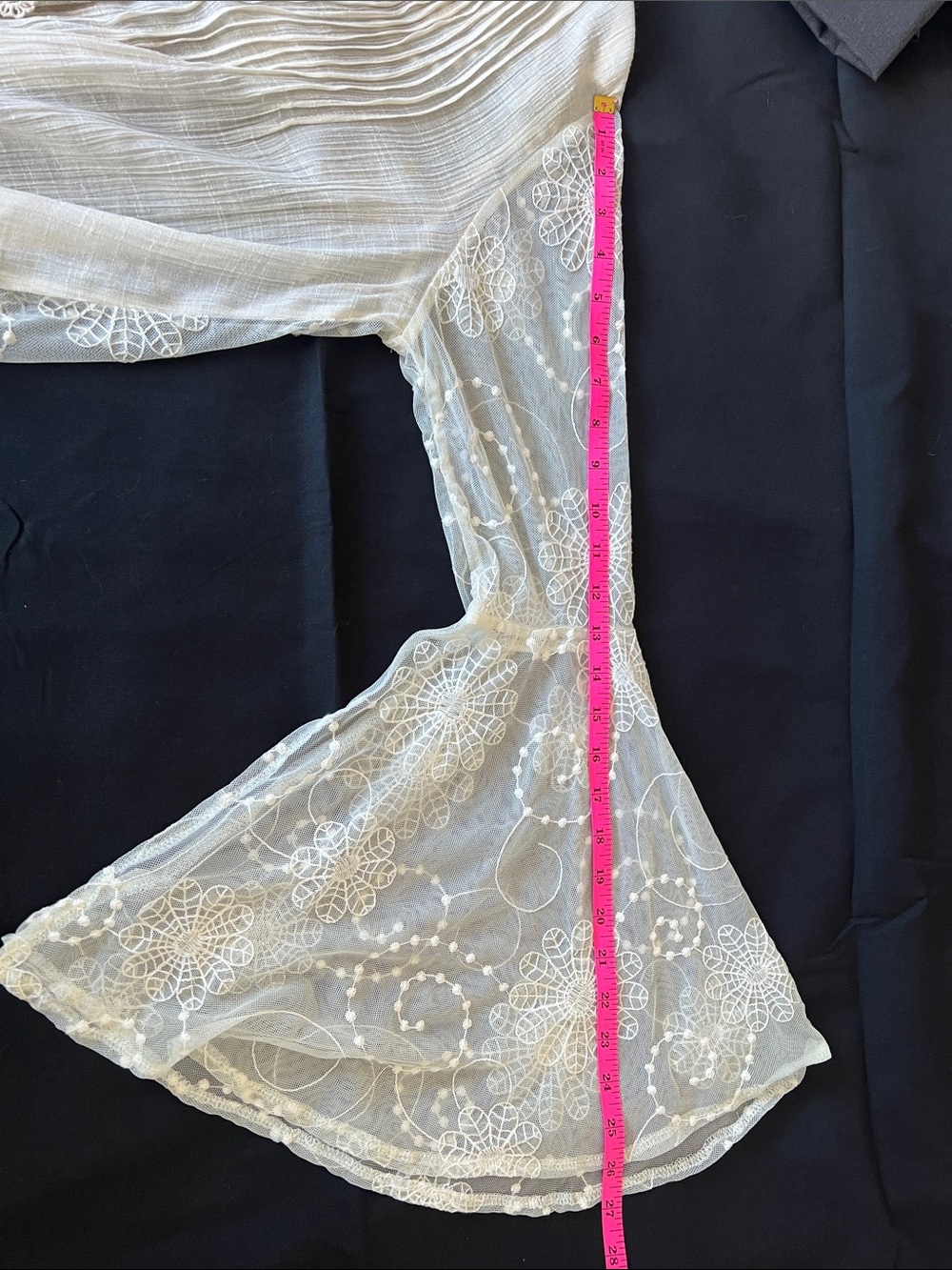 Lovestitch Sheer Lace-Trim Top in Ivory w/ bell sleeves - Picture 11 of 15